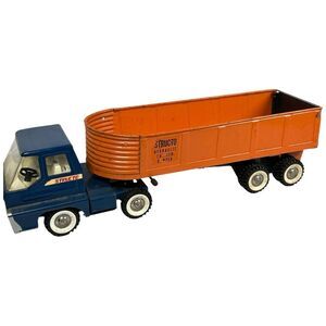 Vintage 1960’s Structo Hydraulic Trailer Dumper Blue Orange Steel Dump Truck Toy